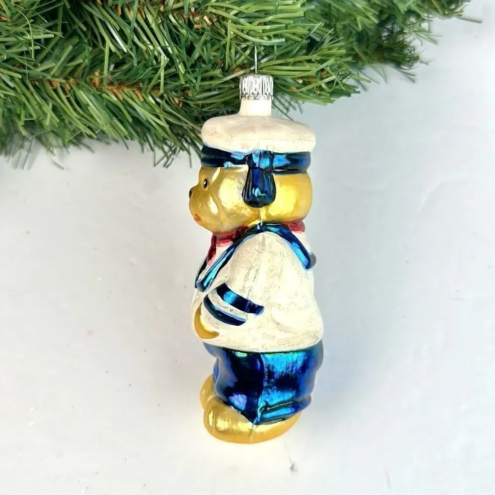 Navy Teddy Bear Glass Christmas Ornament made in Germany Hand Painted